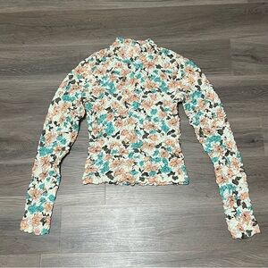 Dolan S Top Peach Left Coast Floral Pebble Smocked Mock Neck Floral Anthro NWT